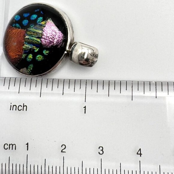 925 Sterling Silver Dichroic Glass Slide Pendant Mexican Vintage Jewelry - Picture 3 of 8